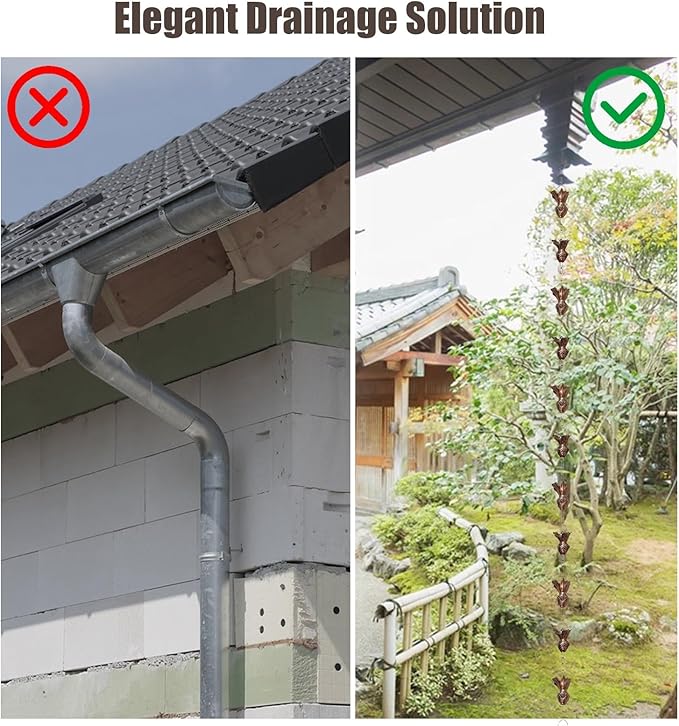 Copper Fish Rain Chain, Outdoor Ornament Gutter Chain Downspout, Divert Water Rain Catcher Chains for Garden, Hanging Rain Bells Set,2.4m (8ft)