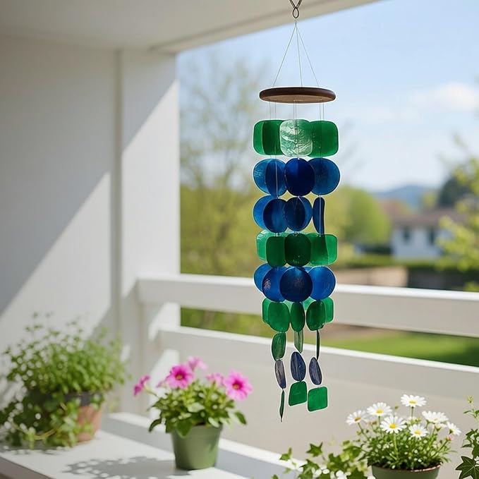 Solange & Frances Capiz Shells Wind Chimes for Outside. Patio Decor, Garden Decor Windchimes Outdoors. Unique Birthday Gifts for Women, Gift for Women Ideas (Peacock)