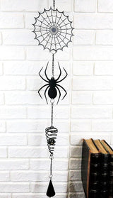 Ebros Gift Arachnid Spider Web Cobweb Black Coated Steel Metal Wall Hanging Wind Chime with Beads Home and Patio Decor Gothic Halloween Macabre Spiders Webs Mobile Noisemaker