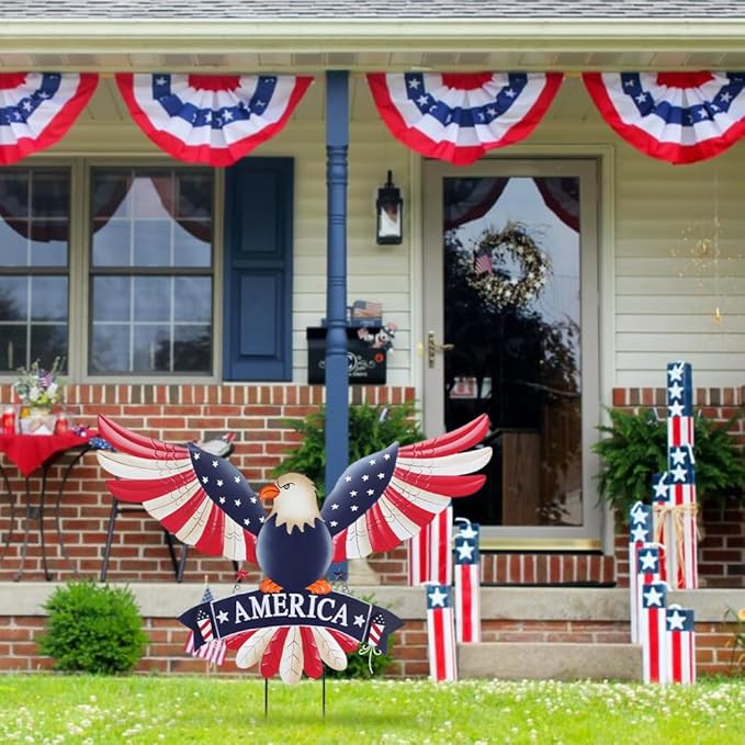 hogardeck 4th of July Decorations Outdoor, 28" Large Bald Eagle Patriotic Decorative Garden Stakes for Fourth of July Decorations, Memorial Day Metal American Eagle for Outside Yard Porch Lawn Decor