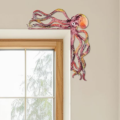 FairySandy Metal Door Frame Decoration 11.81 x 10.43 Inches Octopus Themed Home Decor for Indoor Outdoor Door Window Home Office(Pink Orange)