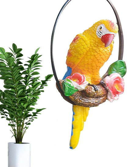 Hanging Parrot Statue Outdoor,Parrot Sculpture Decor for Outdoor Decor, Bird Decoration with Iron, Parrot Statue for Tree Lawn Garden Porch, Landscape Ornament