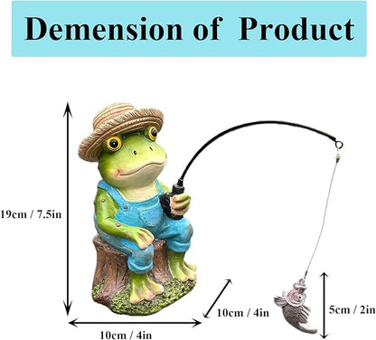 Outdoor Frog Statue Garden Koi Pond Resin Decoration, Frog Decor for Yard 7.1'' Fishing Statue Patio, Lawn Garden Decorative, Fishing Animals for Waterfalls or Koi Pond Additioanl, Gifts for Mom