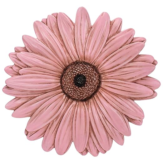 Magnolia Garden 12-Inch Sculpted Pink Daisy Decorative Stepping Stone – 3D Floral Resin Garden Walkway Tile – Elegant Blush Flower Outdoor Accent