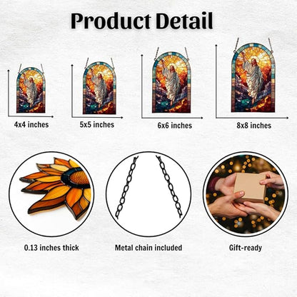 Radiant Mosaic Jesus Christ Acrylic Suncatcher Stained Glass Effect Window Car Hanging Christmas Ornament Indoor Outdoor Decor Garden Sun Catcher Panel for Women Mom Grandma