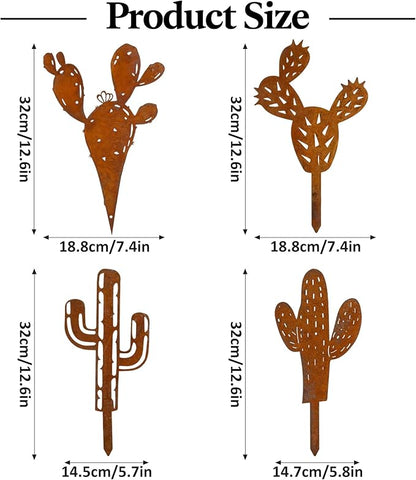 INSYOHO 4Pcs Metal Cactus Outdoor Decor, Prickly Pear Garden Sculptures & Yard Art Statues, Heavy Duty Metal Plants for Patio, Lawn, Backyard & Boho Bohemian Party Decorations