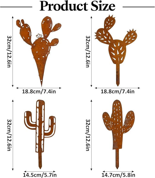 INSYOHO 4Pcs Metal Cactus Outdoor Decor, Prickly Pear Garden Sculptures & Yard Art Statues, Heavy Duty Metal Plants for Patio, Lawn, Backyard & Boho Bohemian Party Decorations
