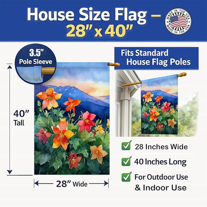 Caroline's Treasures Colorado Rocky Mountain Columbine in Watercolor House Flag Large Porch Sleeve Pole Decorative Outside Yard Banner Artwork Wall Hanging, Polyester, House Size, Multicolor