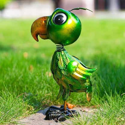 Metal Garden Statues Parrot Outdoor Decor,Green Bird Garden Sculptures Lawn Ornaments,Outdoor Patio Decor Yard Art for Outside