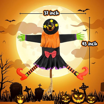 Halloween Decorations Outdoor Crashing Witch: 44'' Flying Crashed Witches Hanging into Tree - Halloween Decor for Yard Garden Porch