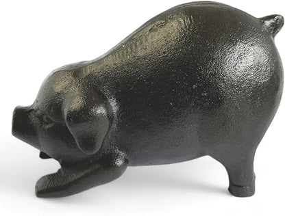 NACH Cast Iron Pig Statue - Rustic Garden Sculpture, Black Door Stop/Paperweight, Head Down Pig, JS-90-7152