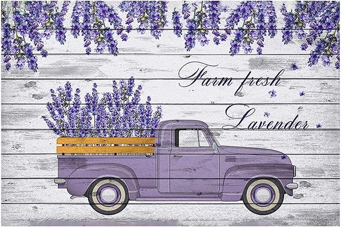 Flowers Metal Poster, Country Rustic Tin Sign, Farm Fresh Lavender Truck, Yard Garage Farm Outside Garden Wall Decor Plaque Outdoor for Home Fence 8 X 12 Inch