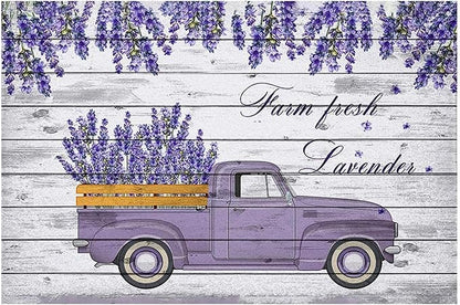 Flowers Metal Poster, Country Rustic Tin Sign, Farm Fresh Lavender Truck, Yard Garage Farm Outside Garden Wall Decor Plaque Outdoor for Home Fence 8 X 12 Inch