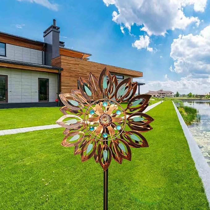 70in Outdoor Wind Spinner, 360° Wind Sculpture Spinner with Metal Stake, Yard Art Decor for Patio, Lawn & Garden