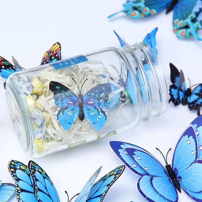 FENELY Butterfly Garden Decor Stakes,Double Wing Waterproof 3D Blue Butterflies Garden Ornaments Outdoor Decorations for Patio Lawn Yard PVC Gardening Art Christmas Whimsical Gifts
