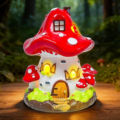 Exasinine Mushroom House Statue Fairy Garden House Figurines Mushroom Garden Statue Decor for Indoor Outdoor Decoration Art Decorations Patio Yard Lawn Ornaments Gift
