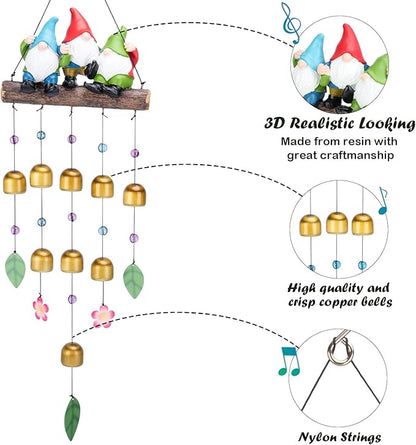 Taman Wind Chime for Outside - 29" Gnomes Windchime Valentine's Day Gift for Outdoor Decorative Metal Bronze Mobile Wind Chime Memorial Sympathy Gift for Home, Outdoor, Yard, Patio,Garden Decor