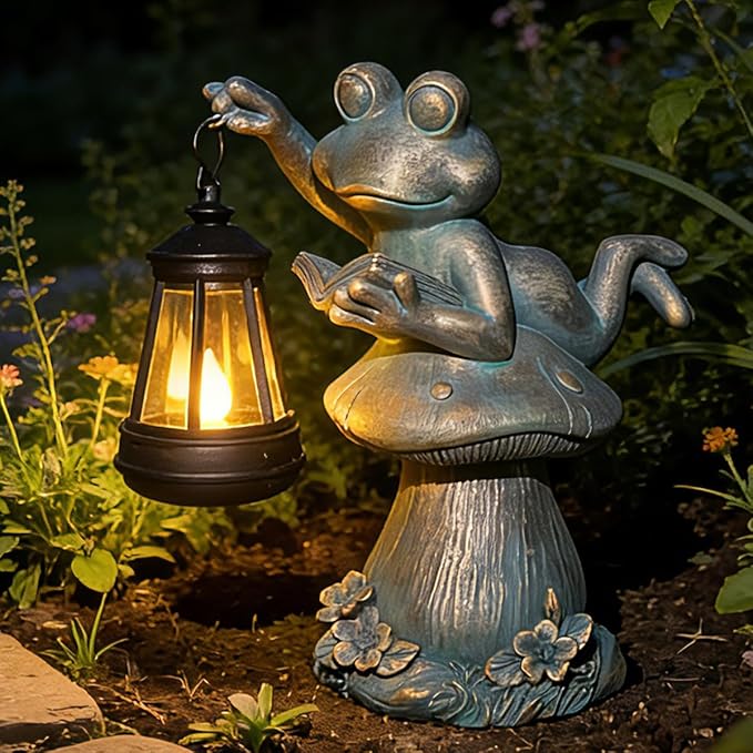 Solar Garden Outdoor Statues Lantern Figurines Light Decorations for Outdoor Patio Balcony Yard Lawn, Ideal Gifts for Mom Friends (Bronze -Frog)