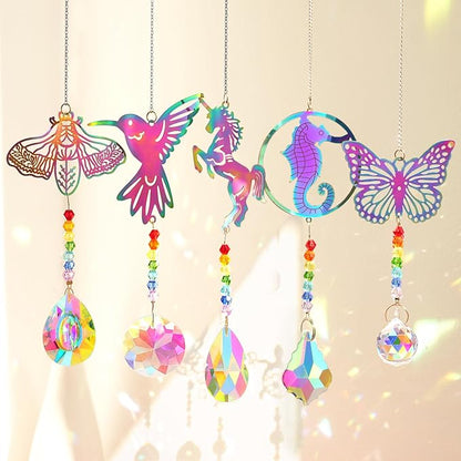 Crystal Suncatchers with Prisms Hanging Window Sun Catcher Decor Indoor Rainbow Maker Ornament Hummingbird Butterfly Prism Suncatchers Gift, Animal Sun Catchers Pack of 5