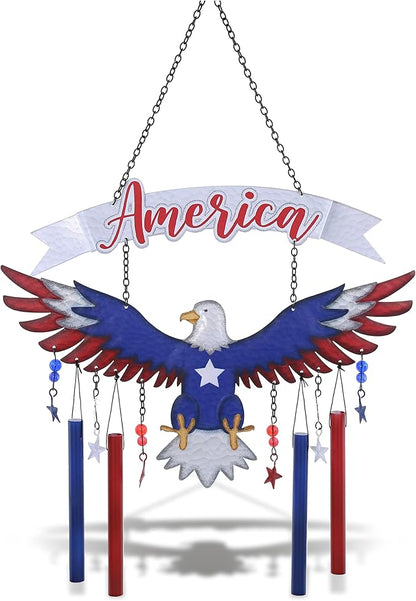 CoTa Global American Eagle Wind Chime - American Eagle Patriotic Indoor or Outdoor Windchime Home Decor with Hanging Bells, Handcrafted Glass and Metal Wind Chimes for Yard, Garden, Porch - 24 Inches