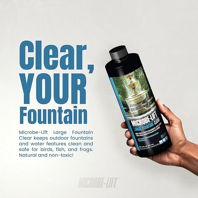 Microbe-Lift Large Fountain Clear Two-in-One Water Cleaner & Surface Treatment – 16 Oz – Safe for Birds, Fish & Aquatic Life – Cleans Fountains, Bird Baths & Water Features