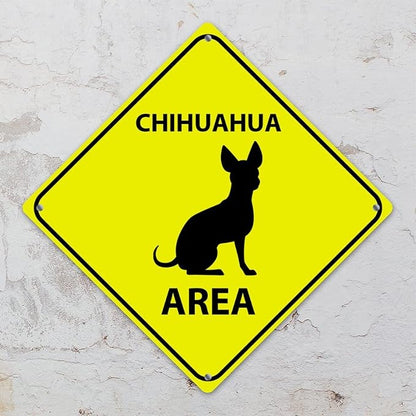 Caution Chihuahua Crossing XING Tin Sign Chihuahua Dog Area Warning Street Sign Chihuahua Novelty Caution Road Sign for Man Cave Yard Garage Porch 15x15in