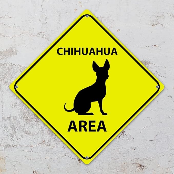 Chihuahua Crossing Sign Caution ChihuahuaDog Xing Sign Street Sign Wildlife Novelty Road Fence Wall Decor Warning Metal Tin Sign For Indoor Outdoor 10x10in