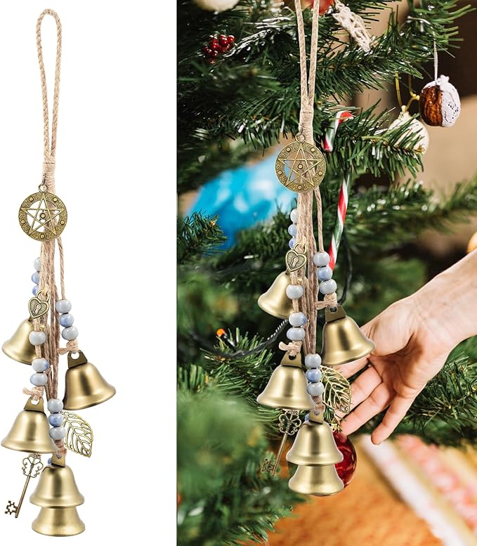 Witch Bells Protection for Door Knob, 13" Hanger Wind Chimes, Christmas Bells for Witchy Home Decor, Witchy Things Clear Negative Energy Witchcraft Supplies (Blue-and-White Porcelain)