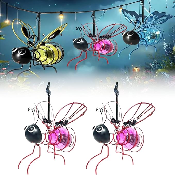 Solar Bees Lights Outdoor, Hanging Bee Solar Garden Light,2025 New Solars Bees Simulation Lights, Waterproof Bumble Bees Solars Light for Party Festivals Garden Decor Birthday Gifts (Pink 2pcs)