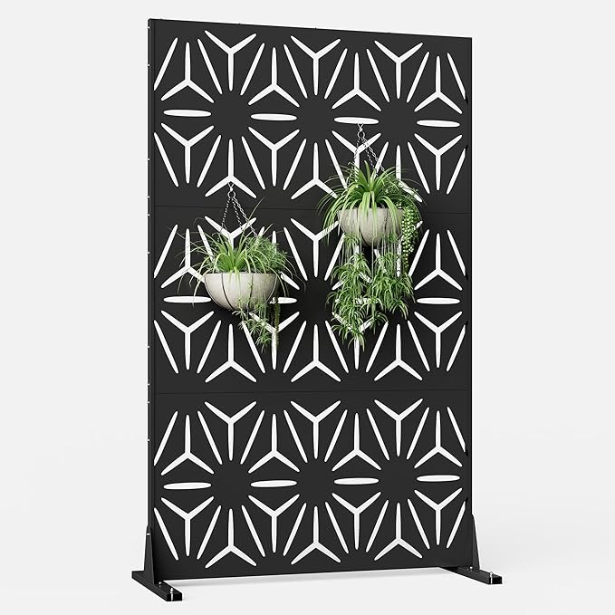 Metal Privacy Screen for Outdoor Freestanding Privacy Screens, 72" H x 44" W Patio Decorative Metal Fence Panels with Stand, Portable Divider Screens for Outside Deck Balcony Garden and Indoor