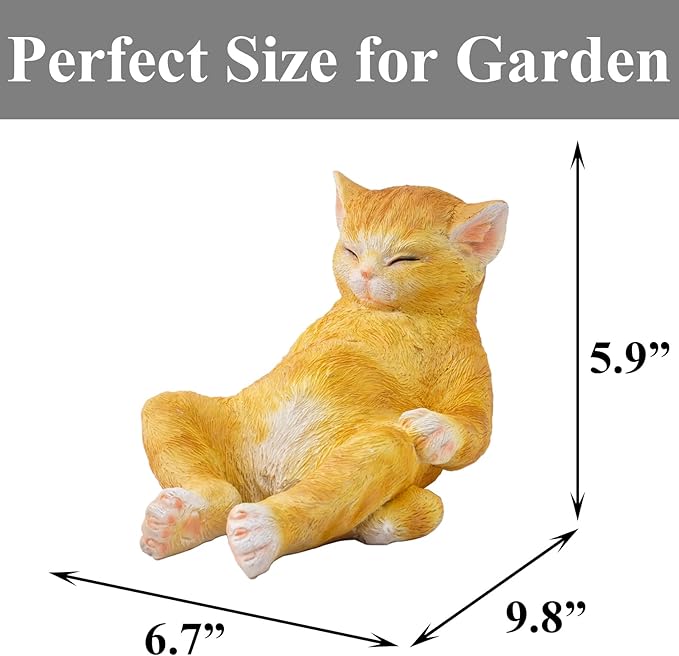 Sleeping Orange Cat Statue Outdoor Garden Decor, Realistic Resin Garden Cat Figurine, Indoor/Outdoor Decor, Heartwarming Memorial Gift for Cat Lovers, Lifelike Feline Sculpture for Patio & Yard