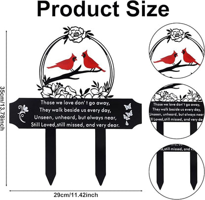 Cardinal Grave Decoration for Cemetery, Metal Tombstone Memorial Marker with Poem Weatherproof Outdoor Yard Garden Grave Stakes for Loss of Father Mother