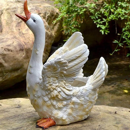 Garden Statues Outdoor Decor Balcony Figurine Outdoor Statues Outdoor Creative Duck Statue, Garden Lawn Floor Flower Stand Decoration, Garden Pond Animal Figurines, Unique Gift(31*24*45cm)