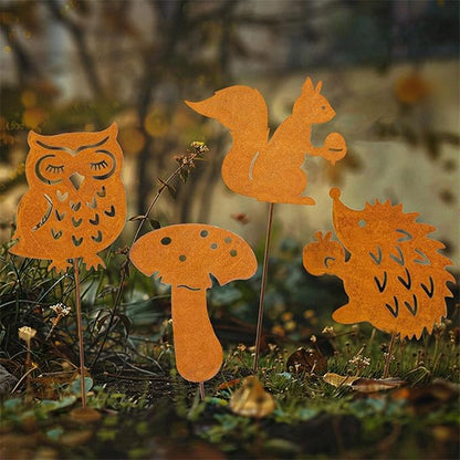 Iron Animal Decorative Garden Stake Set Rusted Yard Ornaments for Indoor/Outdoor Backyard Decor Iron Garden Sculptures Outdoor