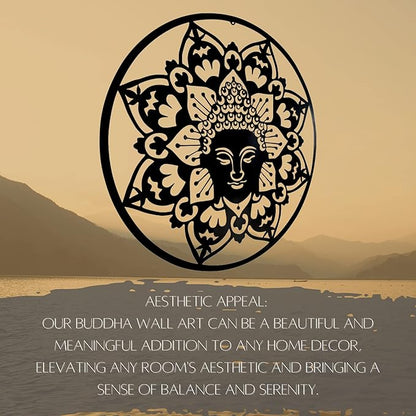 Bellaa 23514 Metal Wall Art Black Buddha Mandala Meditation Yoga Altar Indoor Serene Zen Buda Home Decor Outdoor Garden Patio Hanging 3d Sign Laser Cut 24 inch