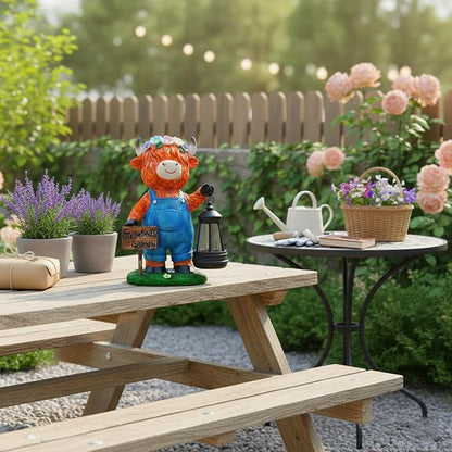 Solar Highland Cow Outdoor Statues | Outdoor Highland Cow Decorations for Patio Yard Lawn Ornaments, Gifts for Mom/Grandma Birthday Housewarming, Grandma's Garden