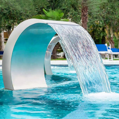 Stainless Steel 304 Pool Fountain Silver Color for Ground Pools Garden Outdoor Waterfalls Sheer Descent Pond Water Feature-15.7" Height