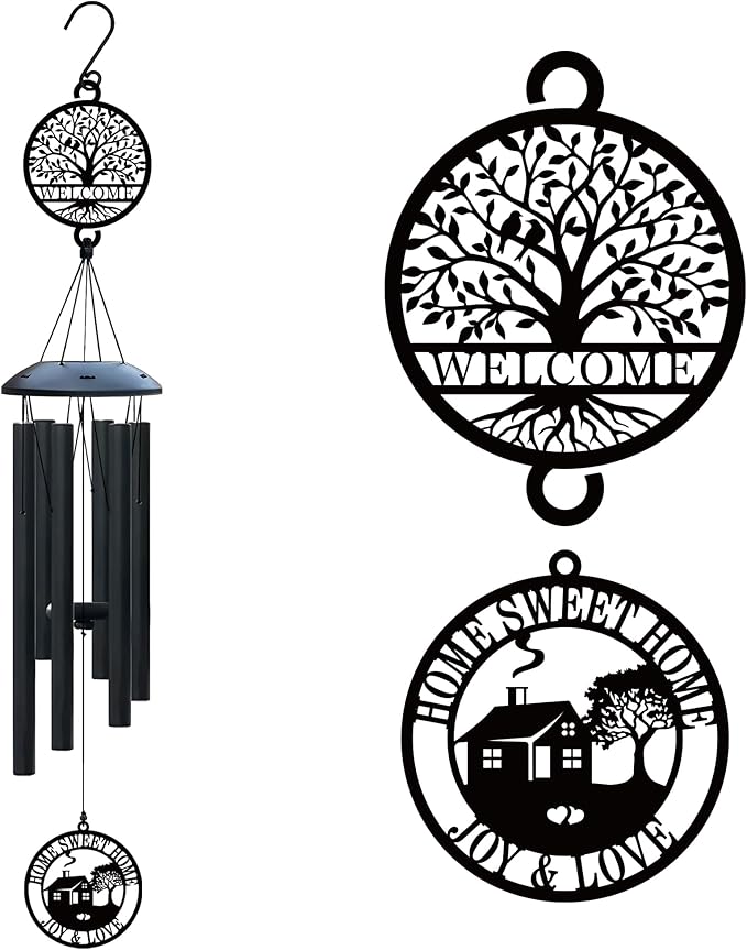 House Warming Gifts New Home, 37" Black Wind Chimes Housewarming Gifts, New Home Gift Ideas for Women Men Homeowners Couples Family Friends,Outdoor Decor for Patio,Garden,Yard