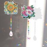 MVVMTOP 2pcs Diamond Art Painting Wind Chime with Crystal Pendant, DIY Flowers Double-Sided Design Special Shape Acrylic Crystal Diamond Ornament, Home Window Garden Hanging Pendant Decoration