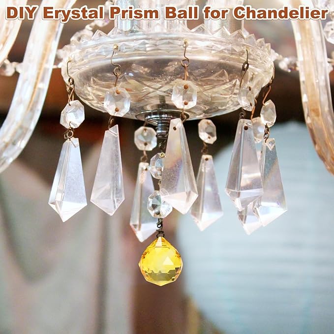 M METERXITY 10-Pack Crystal Ball Prisms, 24mm/0.94 Inch Chandelier Pendant Maker Hanging Crystals Chandelier Prisms for Home/Windows/Garden/DIY Decoration[Yellow]