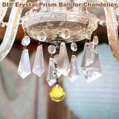 M METERXITY 10-Pack Crystal Ball Prisms, 24mm/0.94 Inch Chandelier Pendant Maker Hanging Crystals Chandelier Prisms for Home/Windows/Garden/DIY Decoration[Yellow]