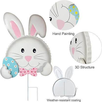 Easter outdoor decorations,Bunny Yard Signs,3D Sculptures,Easter Yard Stakes,Set of 3,Durable Weather-Resistant Design, Rabbits Garden Stakes for Home Outside Lawn, Garden, Patio, Outdoor Decor