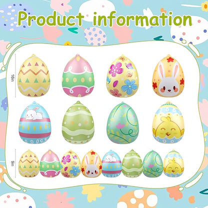 16 PCS 9 Inch, 16 Inch Easter Egg Inflatable Balloons Hanging Inflatable Easter Balloons Colorful Inflatable Egg Decorations for Yard Garden Holiday Party Home Decor