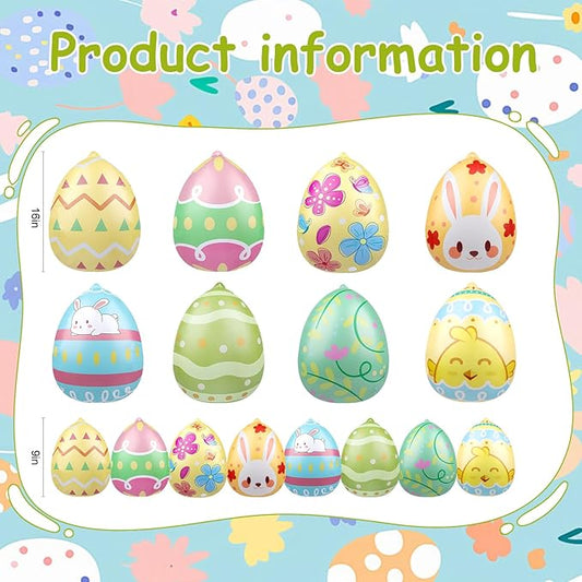 16 PCS 9 Inch, 16 Inch Easter Egg Inflatable Balloons Hanging Inflatable Easter Balloons Colorful Inflatable Egg Decorations for Yard Garden Holiday Party Home Decor