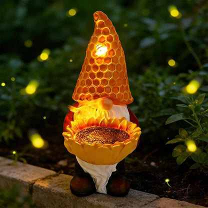 Solar Garden Gnome with LED Lights - Sunflower Garden Gnomes Outdoor, Gnomes Decorations for Yard, Patio, Lawn - Gift for Mom, Grandma, Gnome Gifts for Women, Garden Lovers