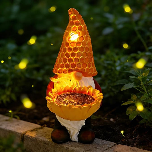 Solar Garden Gnome with LED Lights - Sunflower Garden Gnomes Outdoor, Gnomes Decorations for Yard, Patio, Lawn - Gift for Mom, Grandma, Gnome Gifts for Women, Garden Lovers