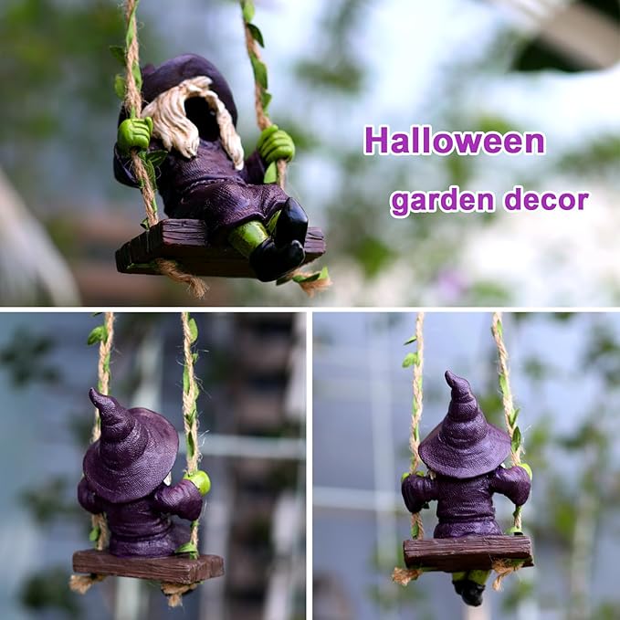 Garden Gnome on Swing Statue Decoration Figurine Ornament for Indoor Outdoor Home Patio Yard Lawn,Gift for Mom