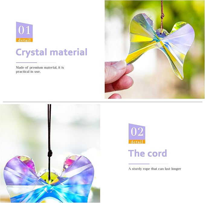 Window Hanging Crystal Angel Wing Prism Suncatcher AB Coating Ornament, Glass Angel Wing Sun Catchers Rainbow,Prism Crystals for Indoor Outdoor Garden Christmas Decor(76mm)