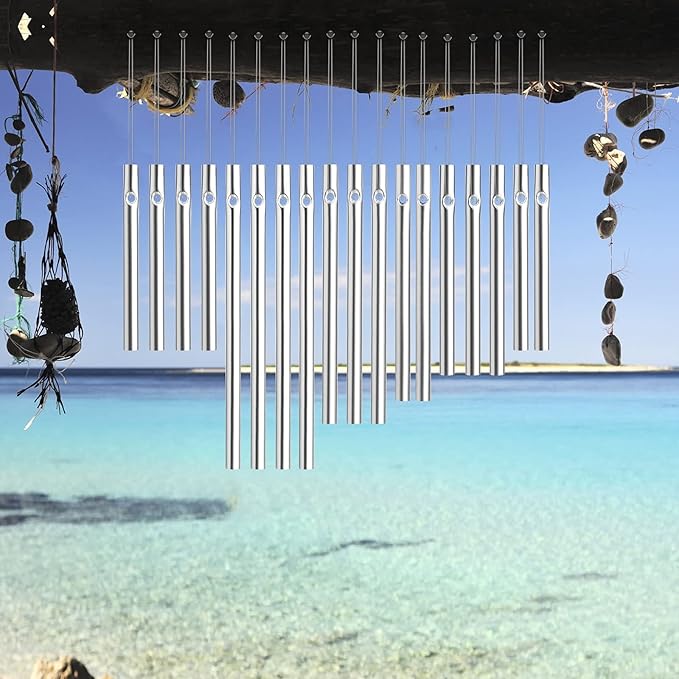 90pcs Wind Chime Tubes for Home Garden Outdoor Hanging Decorations, Tone Empty Tubes with Wind Chime line 150 Yards(5 Different Length)