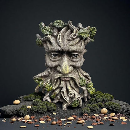 Tree Faces Decor Outdoor, Whimsical Old Man Resin Statue with Foliage Features, Large Outdoor Tree Hugger for Yard Art, Root Detail, Trees Decorations Outdoor Wallmounted Statue